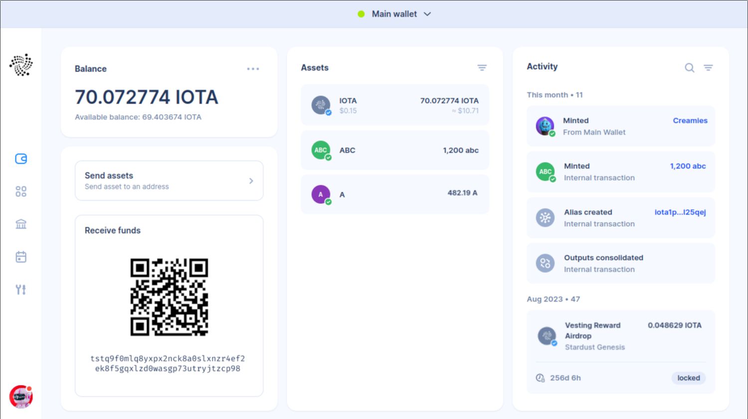 IOTA Firefly digital wallet interface